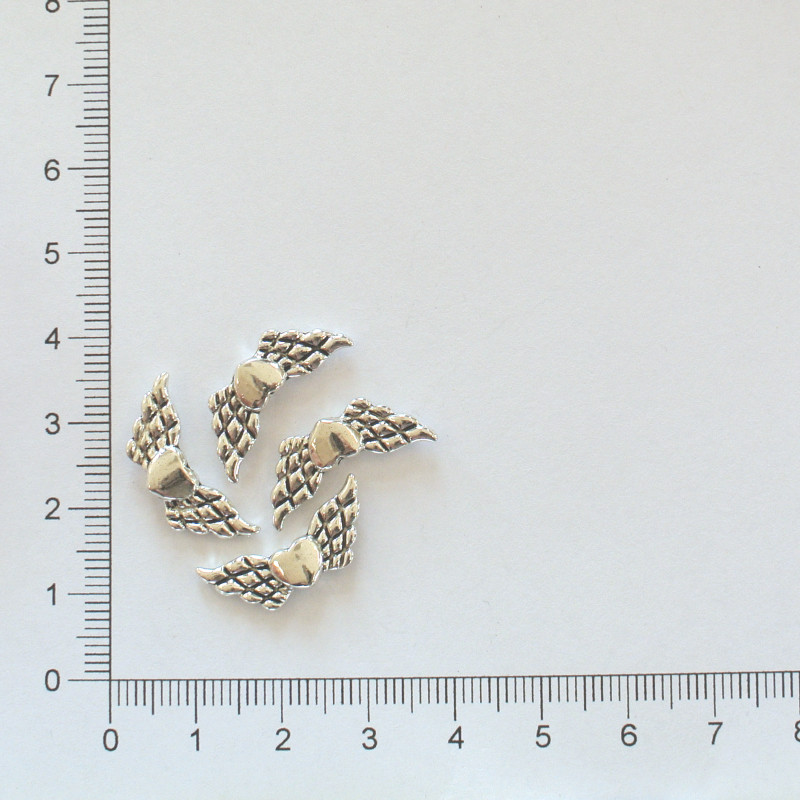 Kovová křidýlka srdce 22x9 mm starostříbro (4ks)