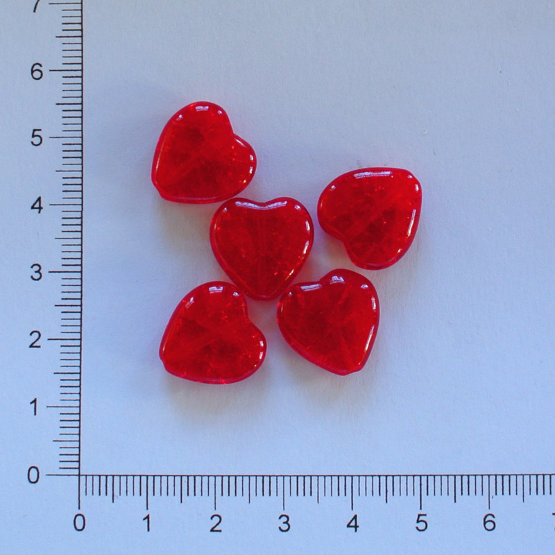 Skleněné srdce 15x16mm červená práskaná (5ks)
