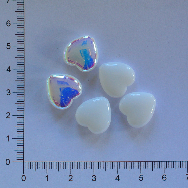Skleněné srdce 15x16mm bílá AB (5ks)