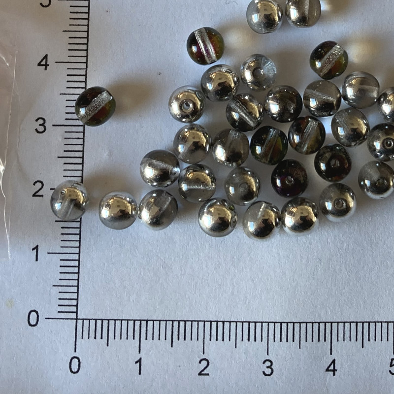 Skleněné kuličky 6mm čiré s stříbrným pokovem (50ks)